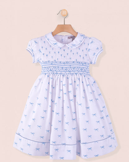 Emma Antique Blue Bows Smock - Smocked Dress