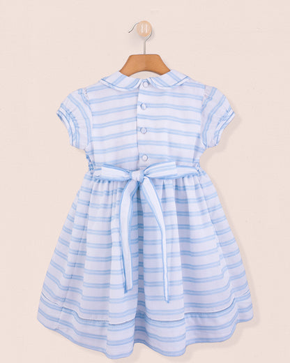Emma Blue Embroidered Stripe Smock - Smocked Dress