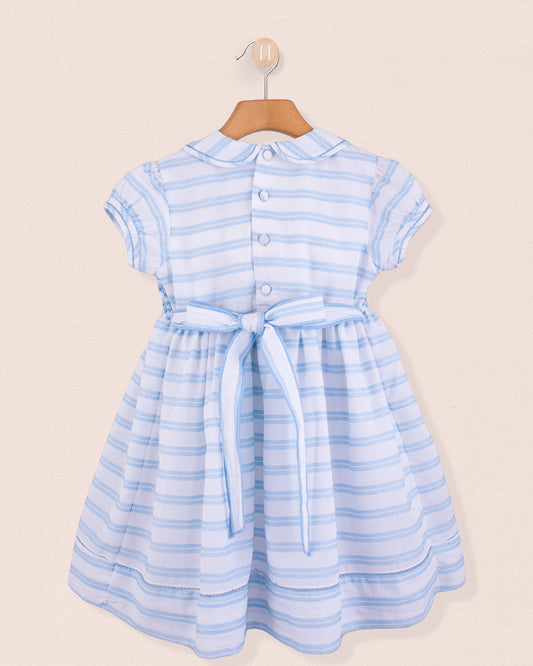 Emma Blue Embroidered Stripe Smock - Smocked Dress
