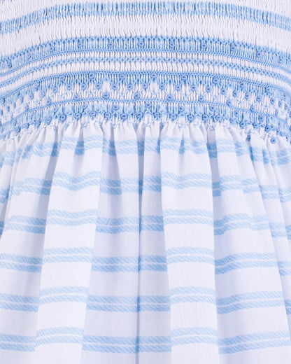 Emma Blue Embroidered Stripe Smock - Smocked Dress