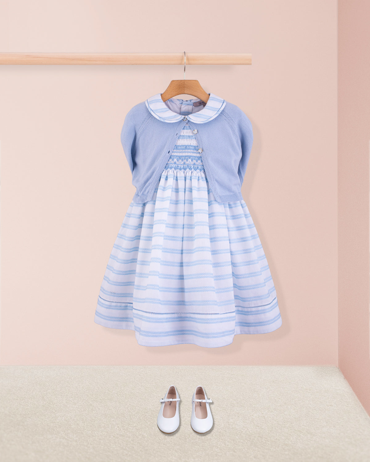 Emma Blue Embroidered Stripe Smock - Smocked Dress