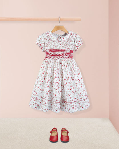 Emma Italian Red Floral Flannel Smock - Smocked Dress