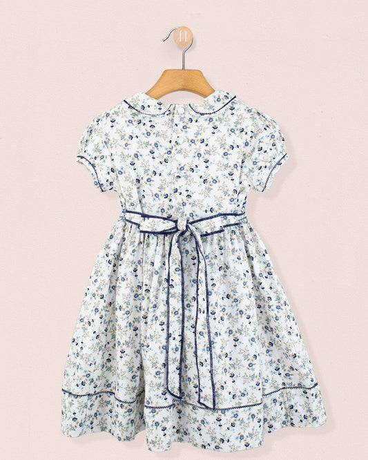 Emma Italian Blue Floral Flannel Smock - Smocked Dress