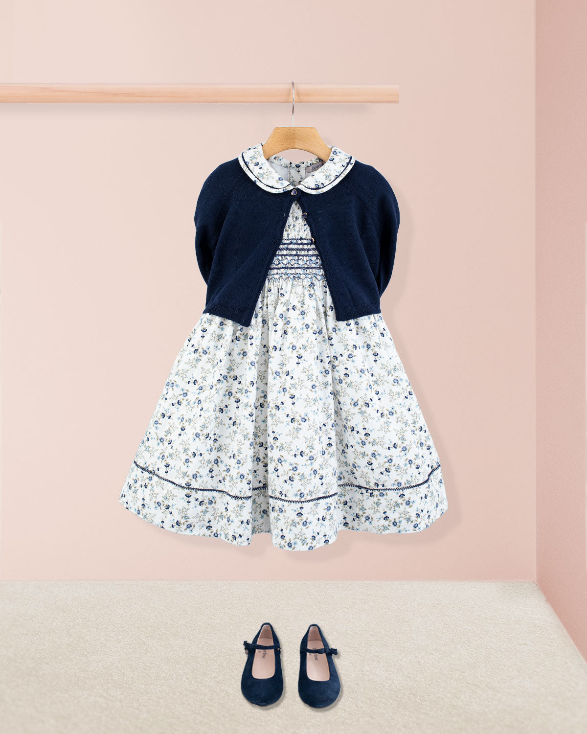Emma Italian Blue Floral Flannel Smock - Smocked Dress