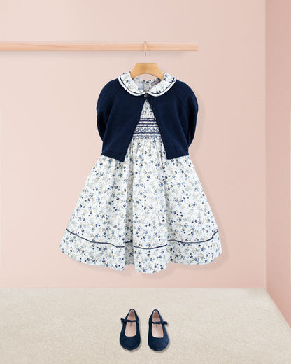 Emma Italian Blue Floral Flannel Smock - Smocked Dress