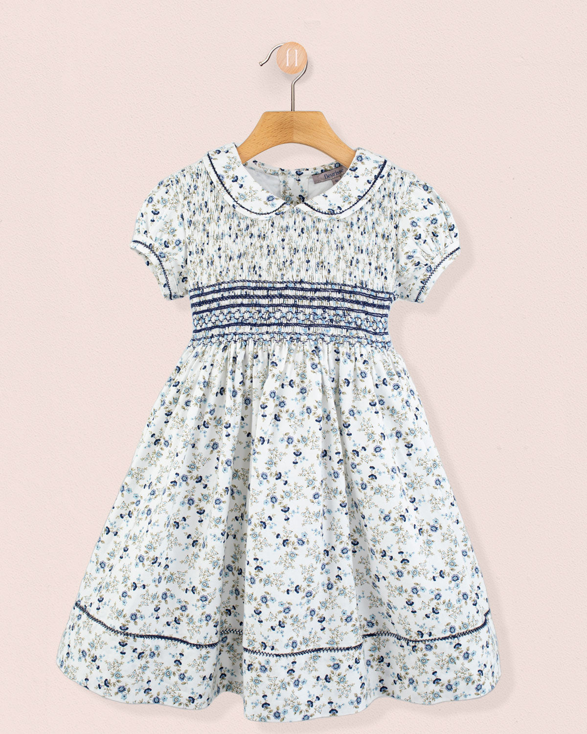 Emma Italian Blue Floral Flannel Smock - Smocked Dress