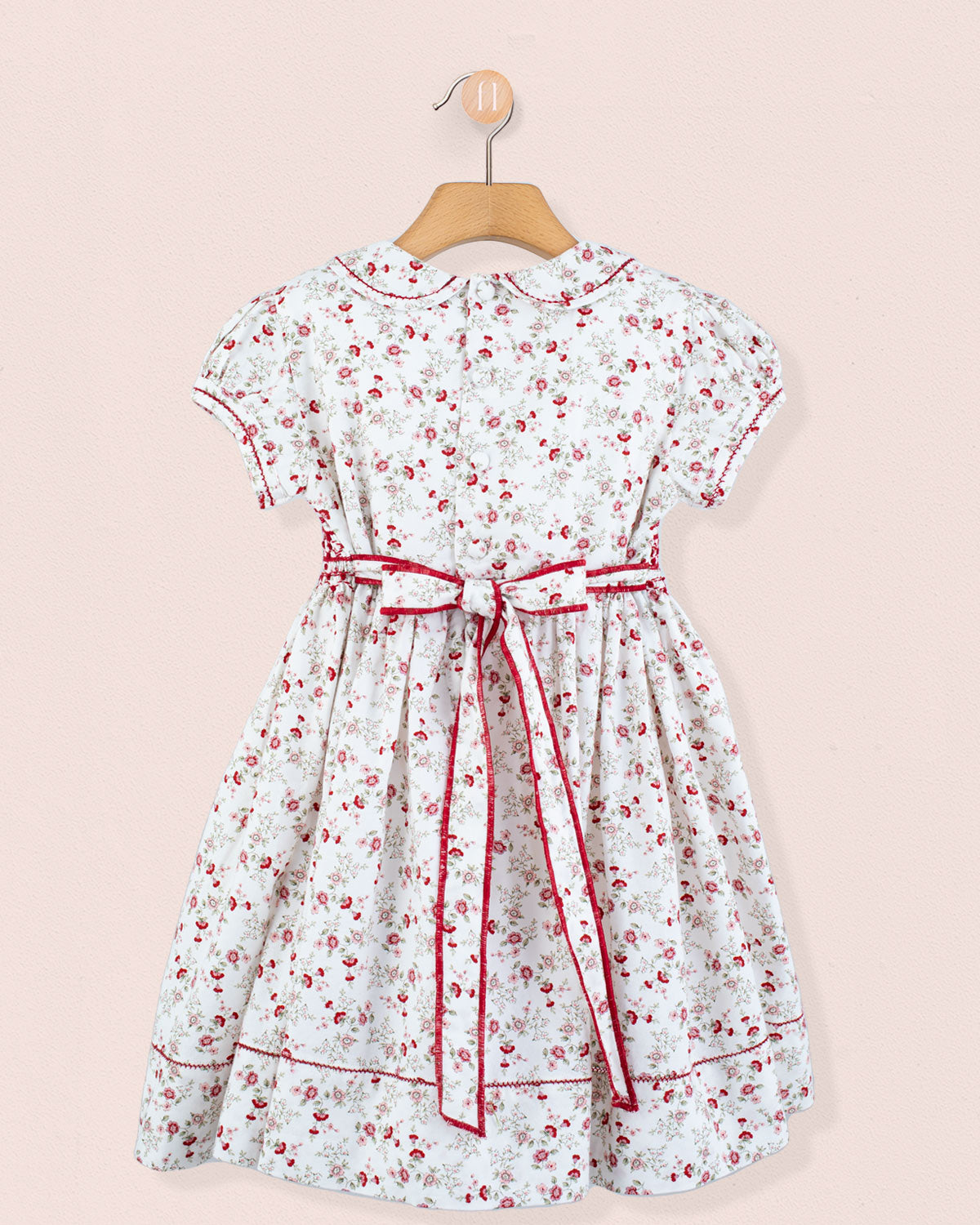 Emma Italian Red Floral Flannel Smock - Smocked Dress