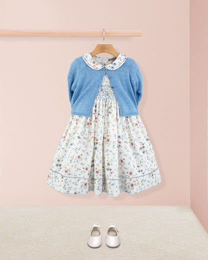 Emma Tuscany Blue Floral Smock - Smocked Dress