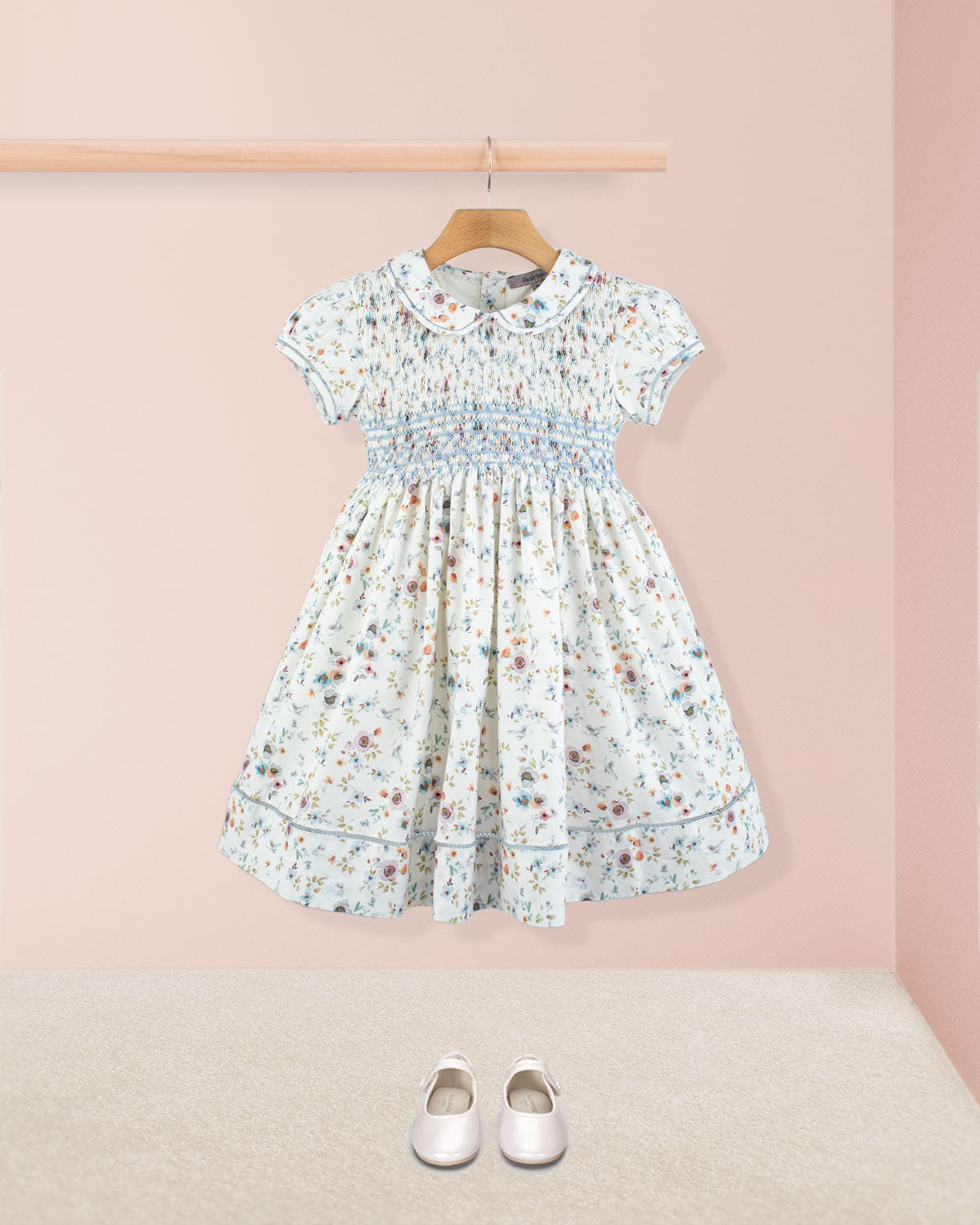 Emma Tuscany Blue Floral Smock - Smocked Dress