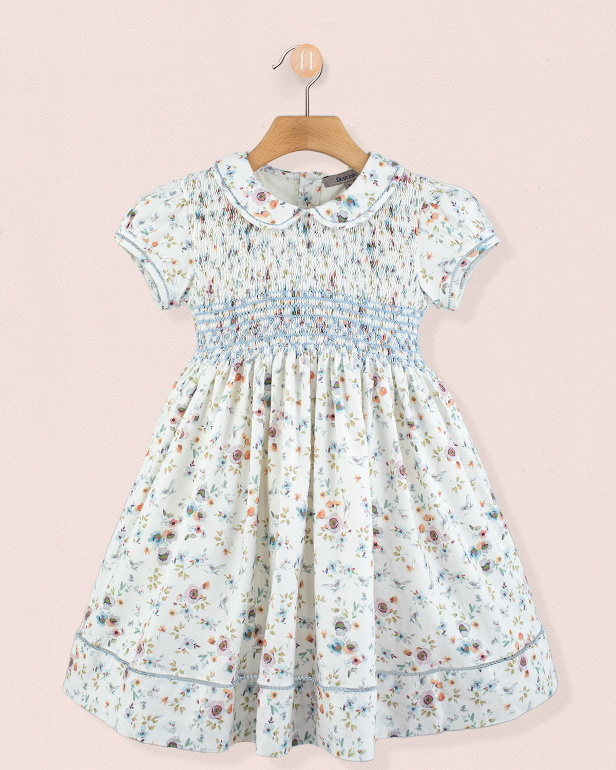 Emma Tuscany Blue Floral Smock - Smocked Dress