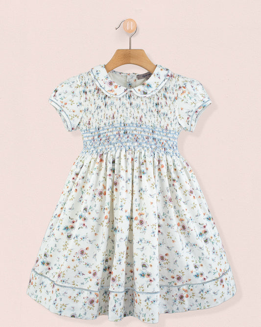 Emma Tuscany Blue Floral Smock - Smocked Dress