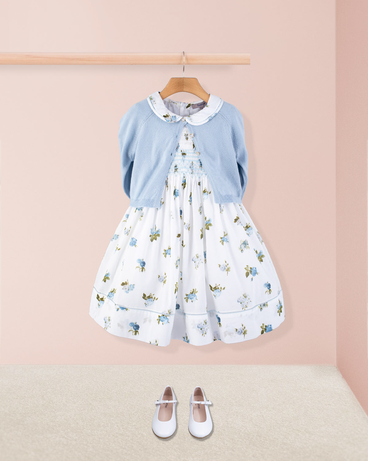 Emma Delicate Blue Rose Smock - Smocked Dress