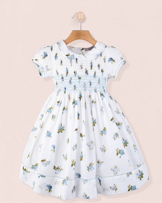 Emma Delicate Blue Rose Smock - Smocked Dress