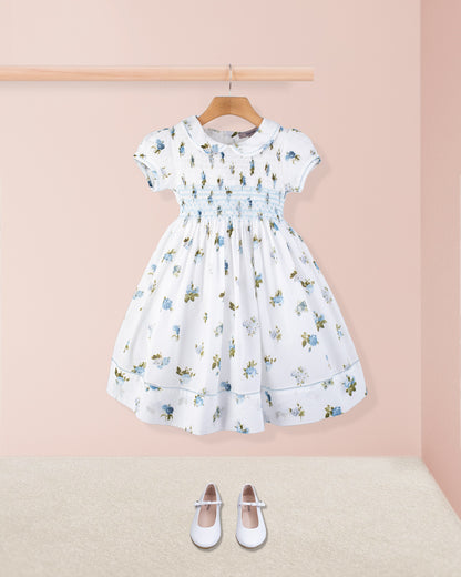Emma Delicate Blue Rose Smock - Smocked Dress