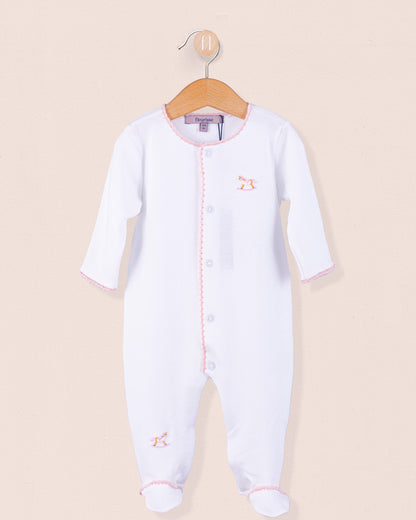 Pima White Embroidered Rocking Horse Stretchie - Stretchie