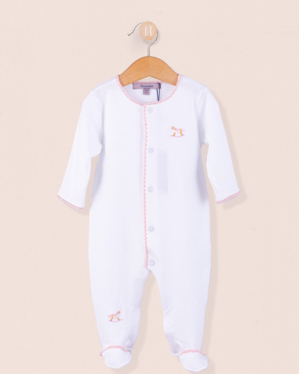 Pima Pink Embroidered Rocking Horse Stretchie