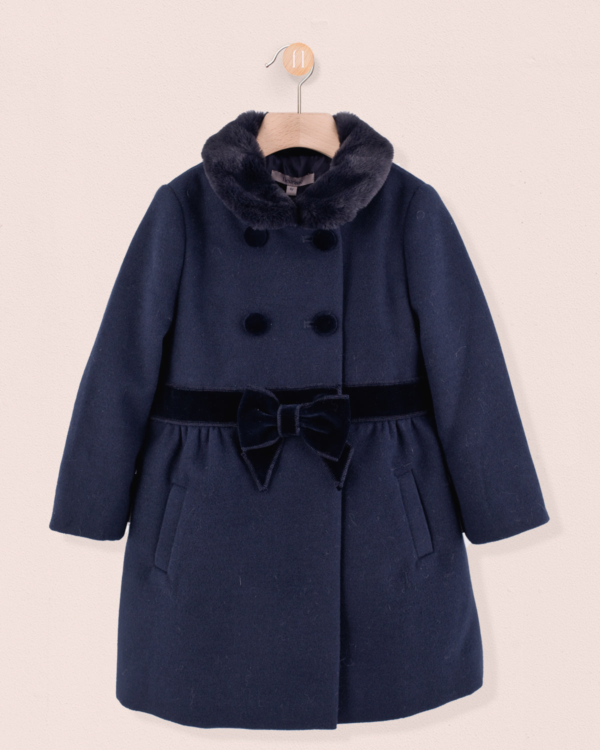 Madeline Fur Trimmed Navy Coat - Coat