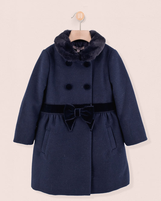 Madeline Fur Trimmed Navy Coat - Coat