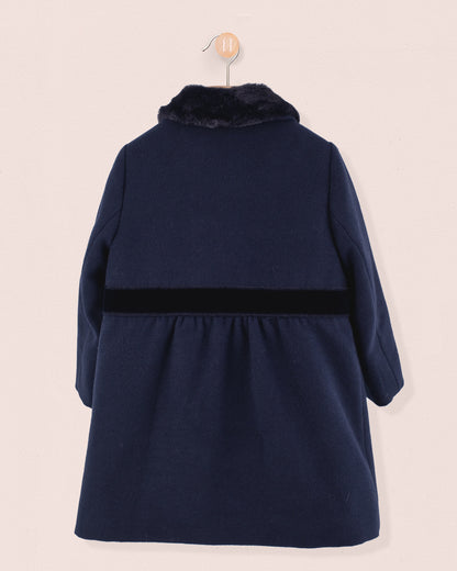 Madeline Fur Trimmed Navy Coat - Coat