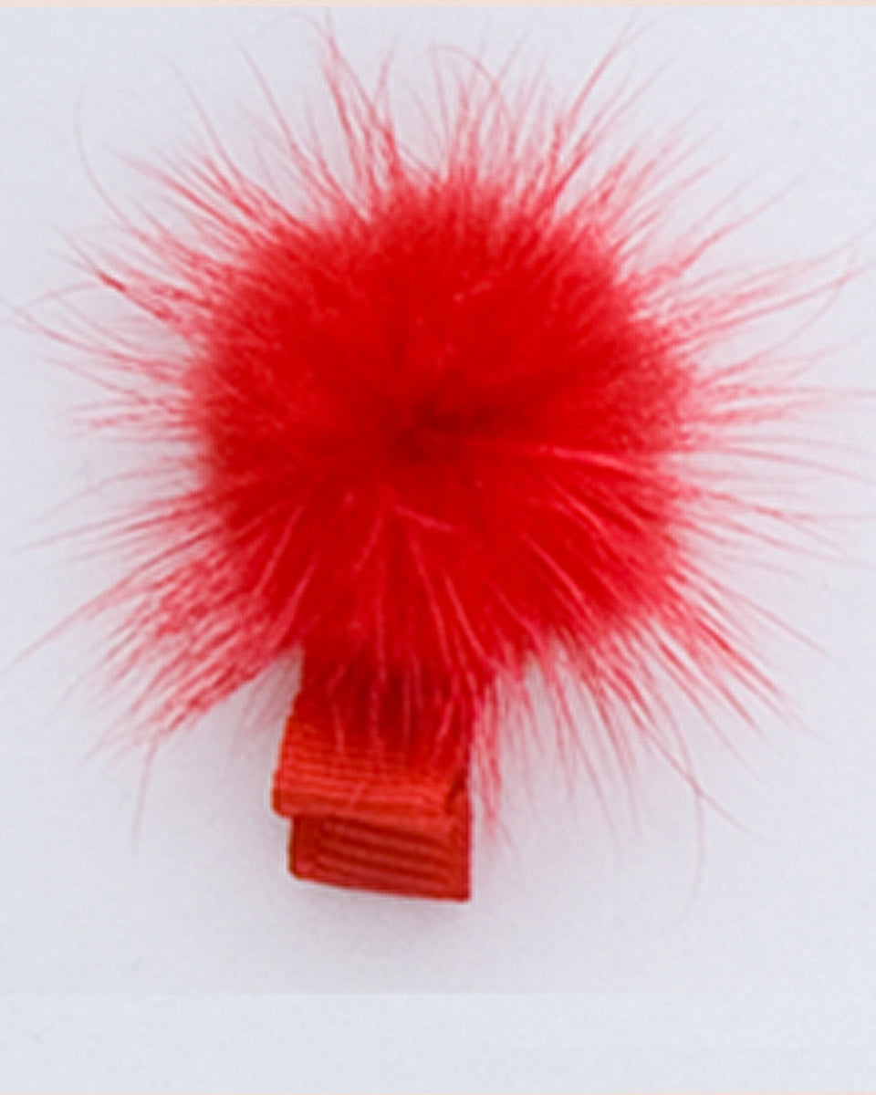 Fur Red Puff Alligator Hairclip