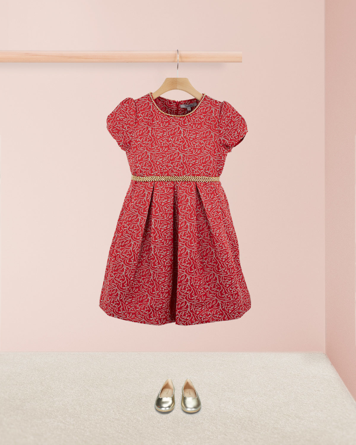 Giovanna Italian Red-Gold Holiday Dress - Dress