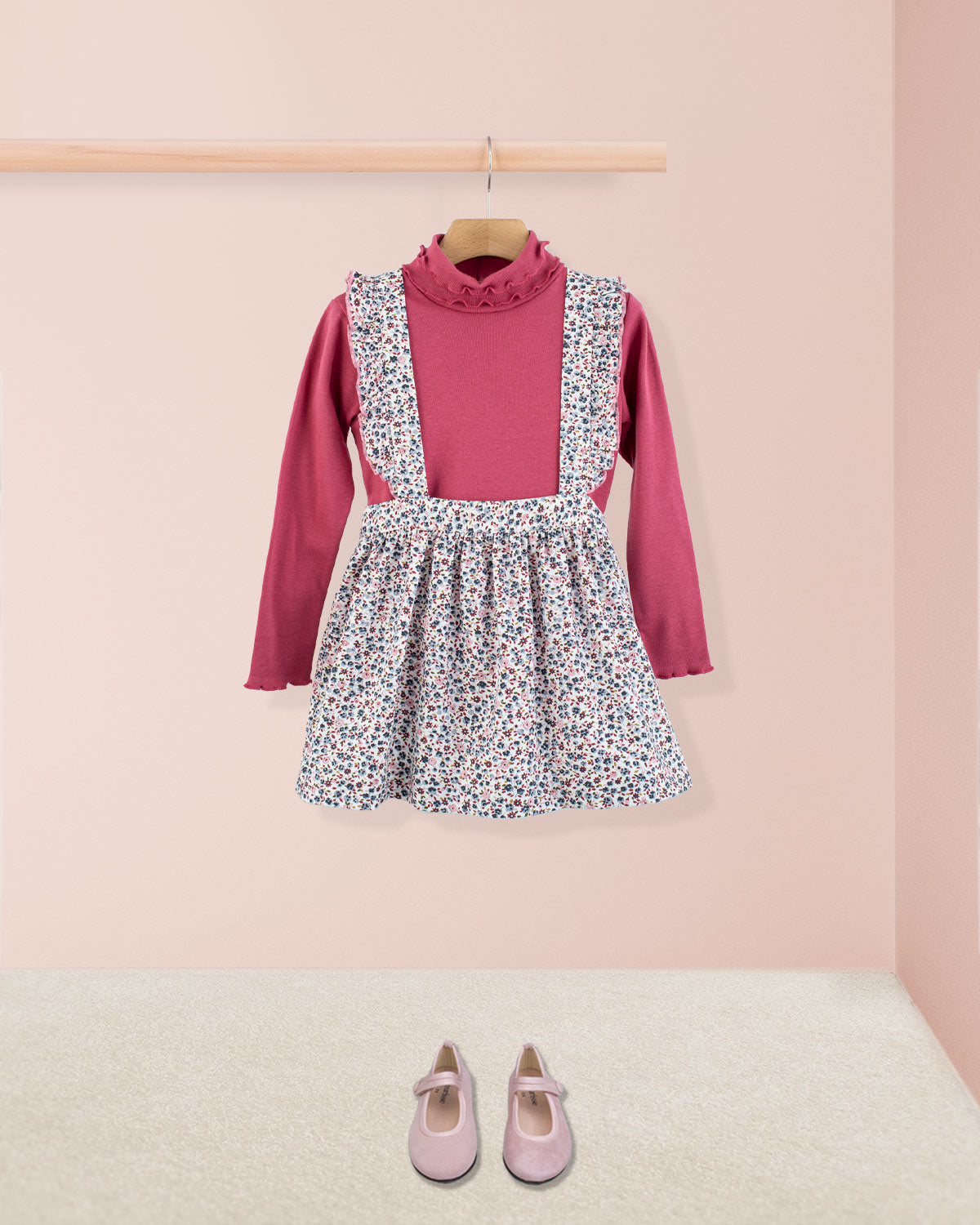 Belina Grey Floral Suspender Skirt - skirt