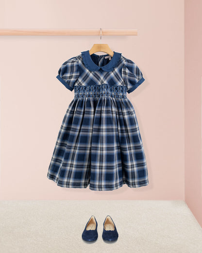 Victoria Italian Navy Tartan Dress - Dress