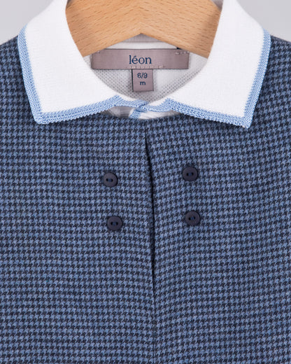 Polo Long Sleeve Onesie Italian Blue Trim Piquet - Onesie