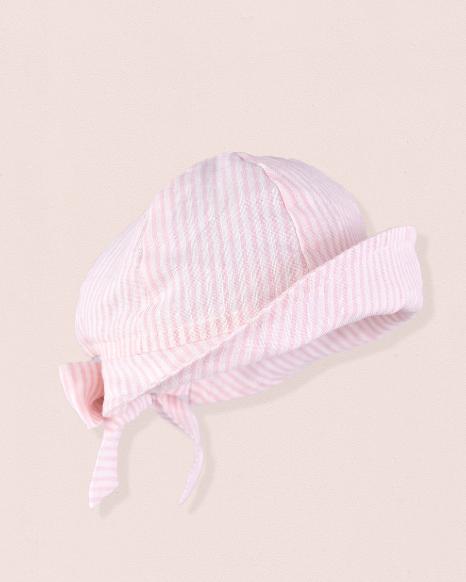 Lilia Italian Baby Pink Stripe Linen Hat