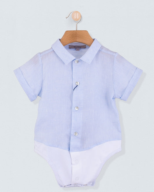 Charles Light Blue Linen Italian Onesie Shirt - Shirt