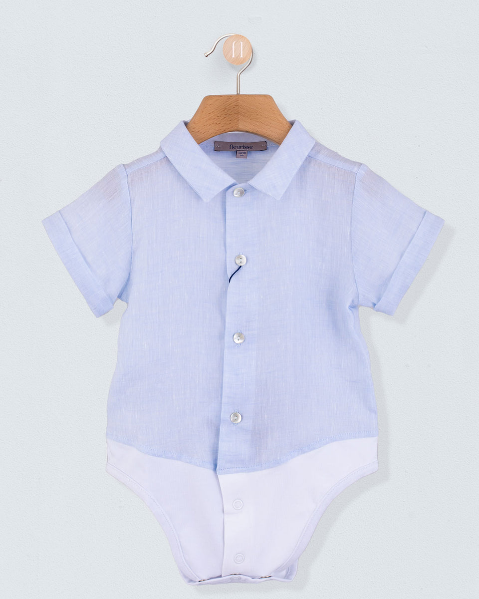 Charles Light Blue Linen Italian Onesie Shirt
