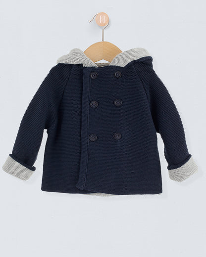 Jackpot Navy and Grey Hooded Jacket - Cardigan