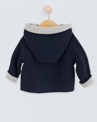 Jackpot Navy and Grey Hooded Jacket - Cardigan
