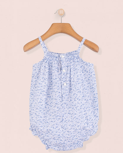 Joyeuse Petit Fleurs Bleus Smocked Bubble - Romper