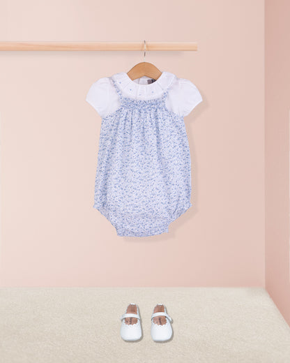 Joyeuse Petit Fleurs Bleus Smocked Bubble - Romper