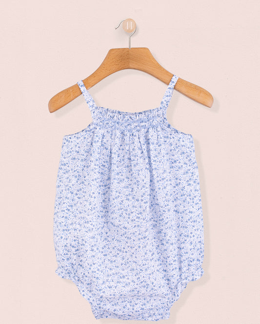 Joyeuse Petit Fleurs Bleus Smocked Bubble - Romper
