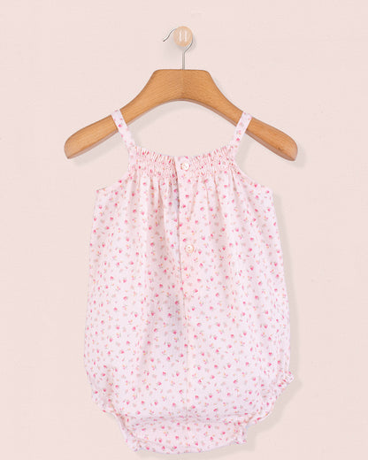 Joyeuse Petit Fleurs Roses Smocked Bubble - Romper