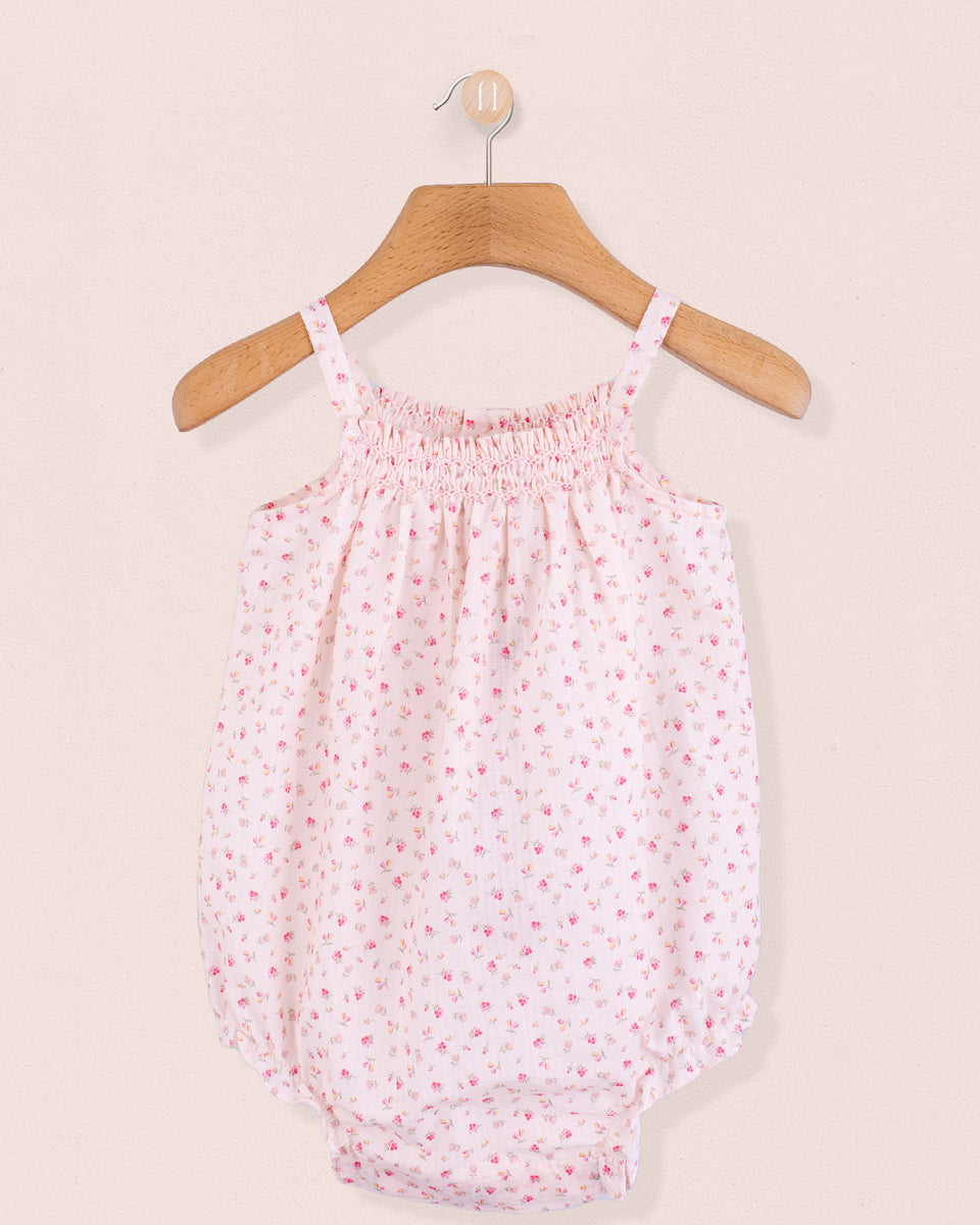 Joyeuse Petit Fleurs Roses Smocked Bubble