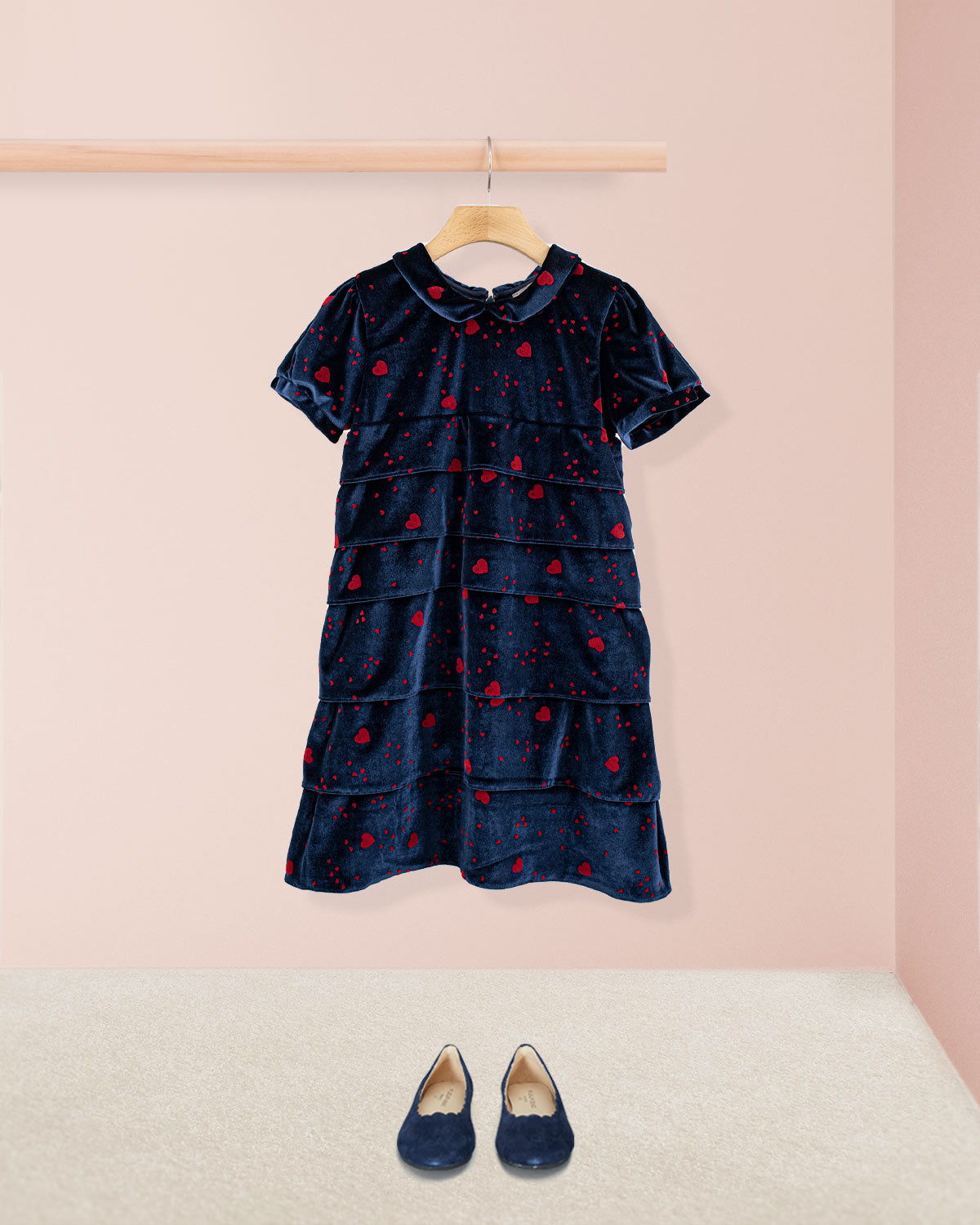 Juliette Italian Navy Hearts Velvet Dress - Dress