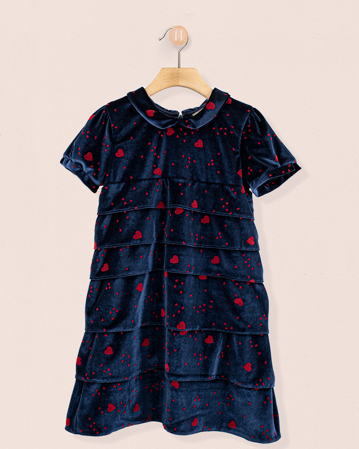 blue and red velvet dress Juliette Italian Navy Hearts 3Y Size:5 ½ 40.5 30 sale-may26 Beaded Bell Sleeve A-line