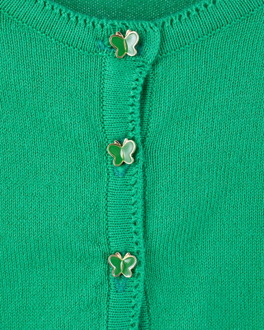 Betsy Kelly Green Cardigan with Butterfly Buttons - Cardigan