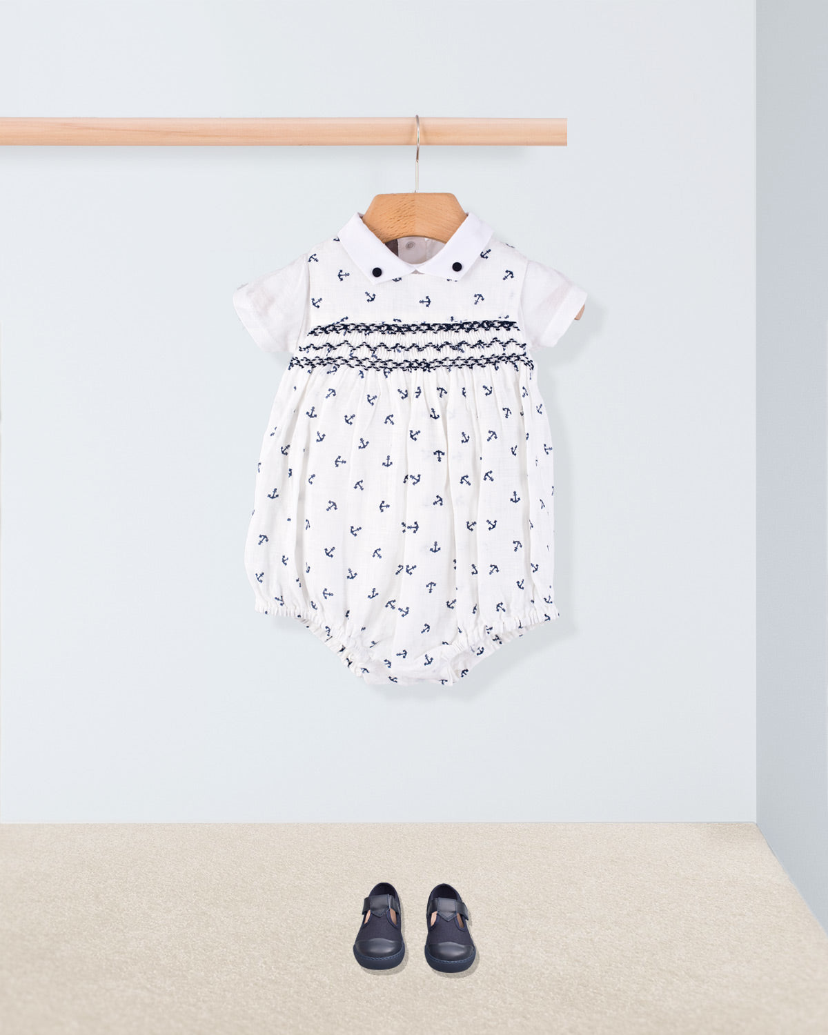 Kennedy Linen Anchors Smocked Romper - Romper