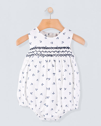 Kennedy Linen Anchors Smocked Romper - Romper