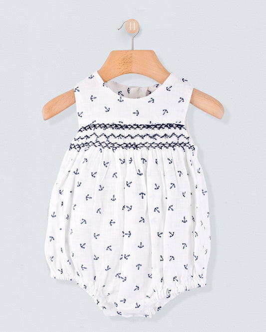 Kennedy Linen Anchors Smocked Romper - Romper