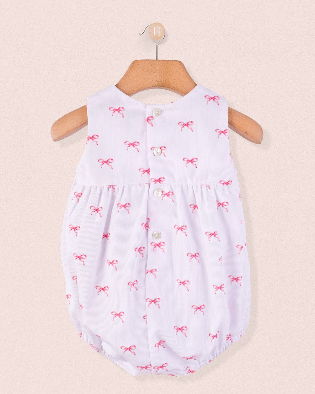 Kennedy Antique Pink Bows Smocked Bubble - Romper