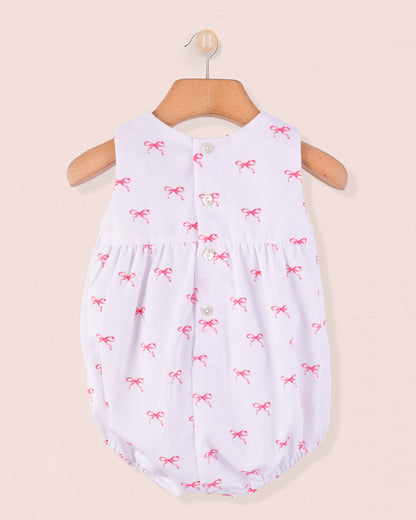 Kennedy Antique Pink Bows Smocked Bubble - Romper