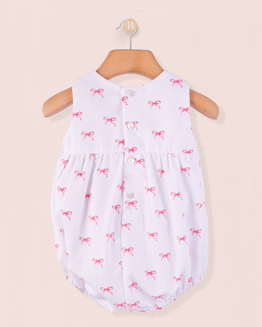 Kennedy Antique Pink Bows Smocked Bubble - Romper