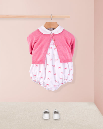 Kennedy Antique Pink Bows Smocked Bubble - Romper
