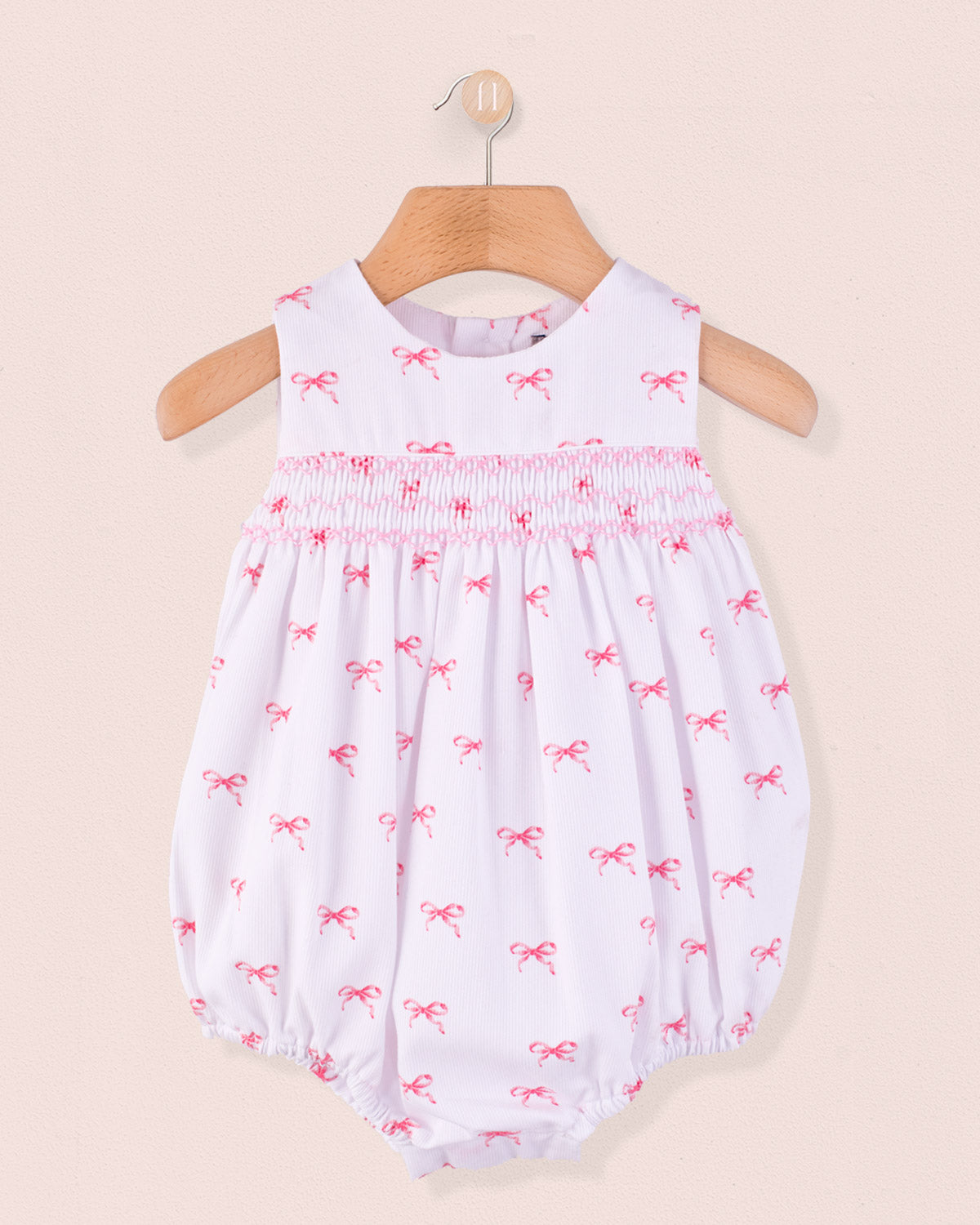 Kennedy Antique Pink Bows Smocked Bubble - Romper