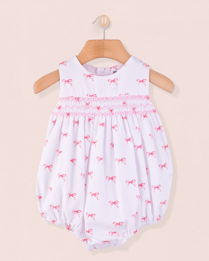 Kennedy Antique Pink Bows Smocked Bubble - Romper